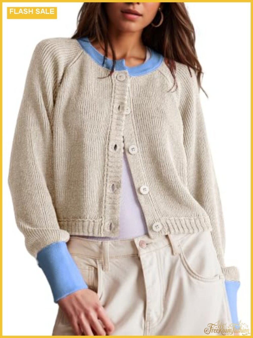 Cropped Cardigan Sweater Long Sleeve Open Front Button Down Casual